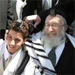 Celebrating bar mitzvah in new tefillin, teffilin, phylacteries, in Israel