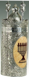 click for close up images, sterling on wood Torah case