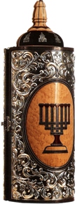 click for close up images, sterling on wood Torah case